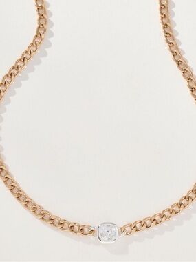 New! Anthropologie Gold Plated Classic Mixed Metal Crystal Necklace (1034) NWT